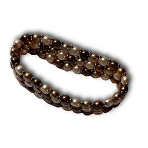 Three-Row Chocolate and Champagne Pearl Stretch Bracelet – Estate Jewelry